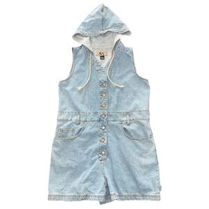 Vtg New York Line Denim Jean Carpenter Short's Romper Size L‎ Romper Blue